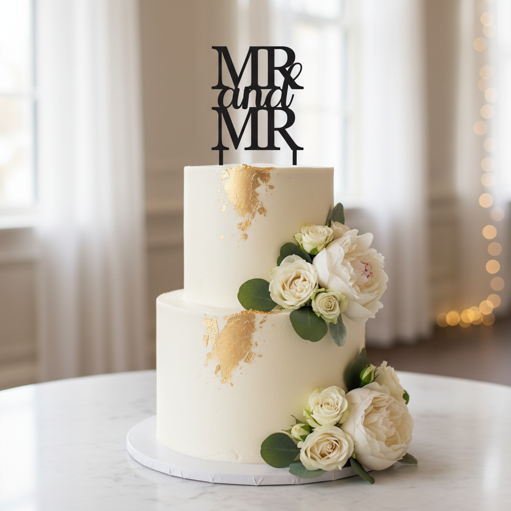 Mr & Mr Cake Topper with Two Picks on Modern Cake