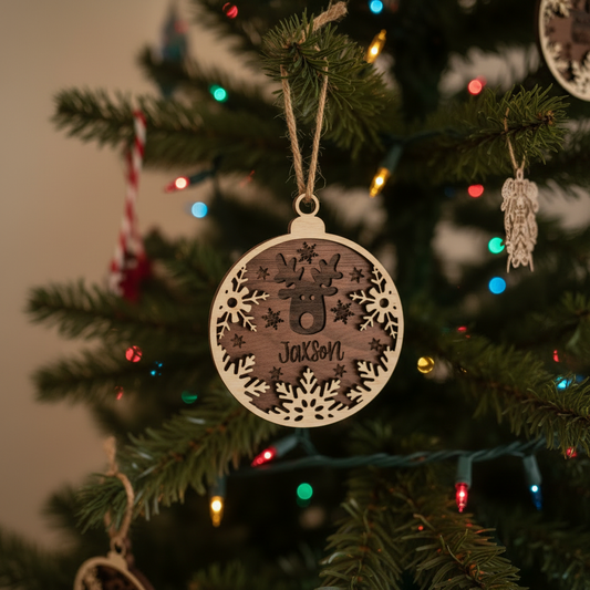 Reindeer Ornament on Christmas Tree - Square
