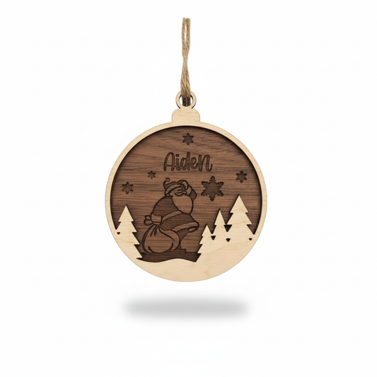 Santa Scene Ornament on White Background