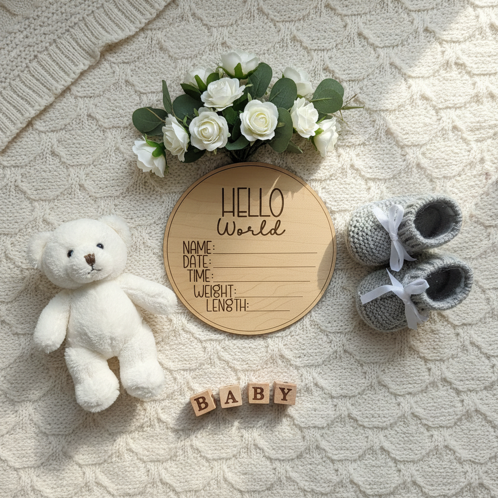 Birth Announcement Disc from bird's eye view