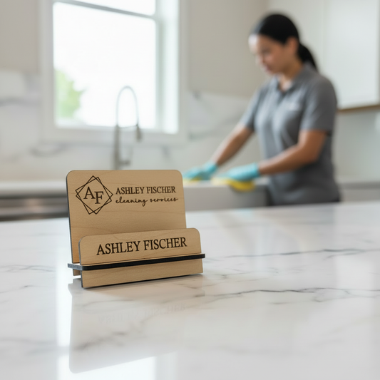 Business Card Holder on marble countertop