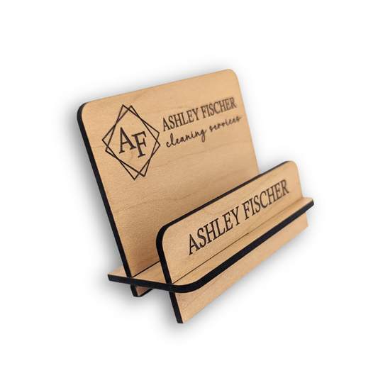 Wood look personalized business card holder