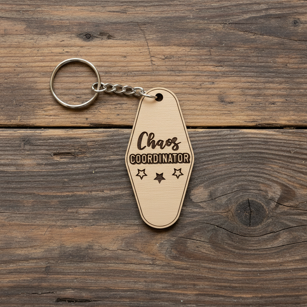 Chaos Coordinator Keychain Bird's Eye View on Wood