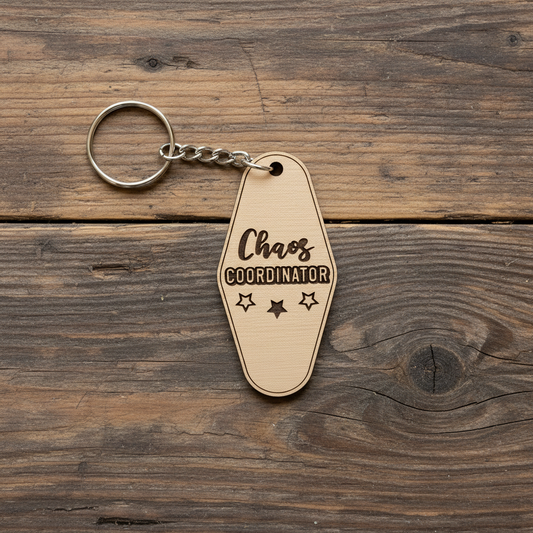 Chaos Coordinator Keychain Bird's Eye View on Wood