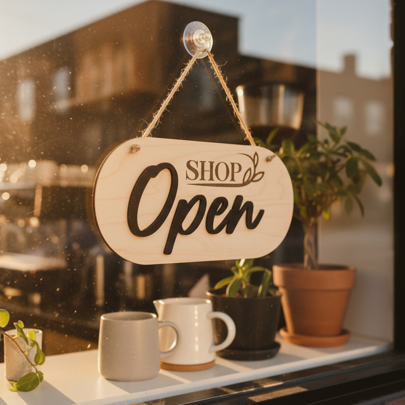 Close-up in coffee shop window