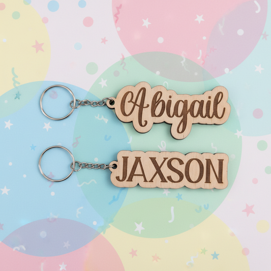 Custom Name Keychains on Playful Background