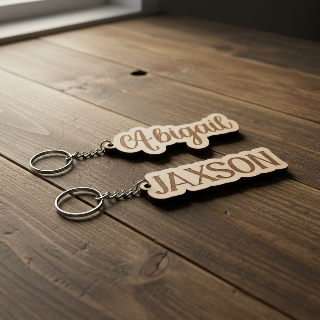 Custom Name Keychain - Personalized Wooden Tag