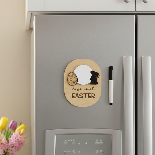 Easter Countdown Dry Erase Magnet with marker in bright kitchen