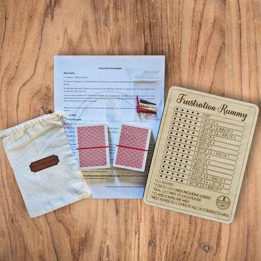 laser engraved frustration rummy wood game with game pieces