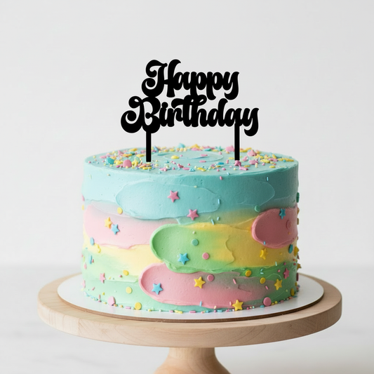 Happy Birthday Cake Topper with Two Sticks