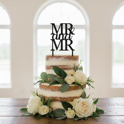 Mr & Mr Cake Topper on Semi-Naked Cake - Two Picks Only