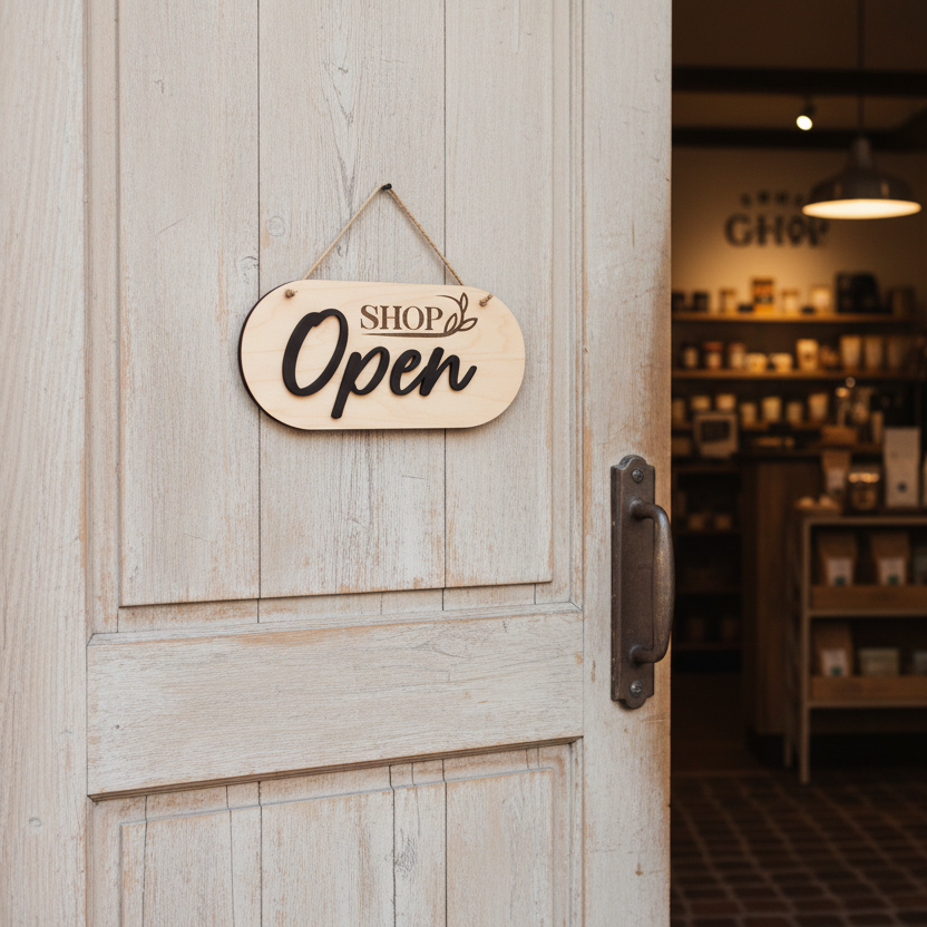 Open sign on shop door