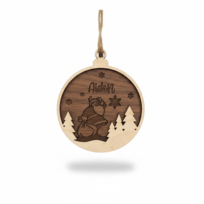 Santa Scene Ornament on White Background