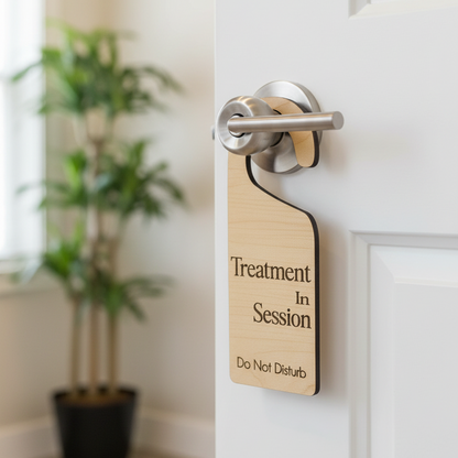 Treatment In Session sign on door